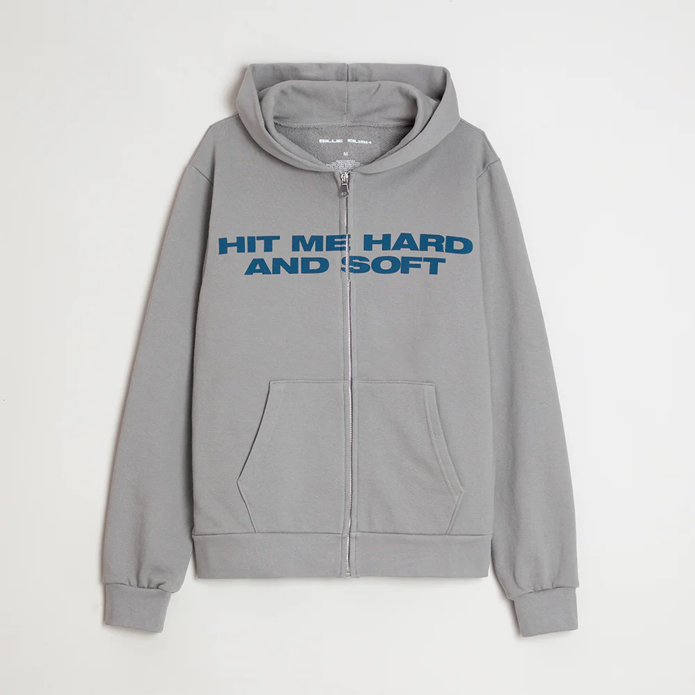 HIT ME HARD AND SOFT Grey Zipper Hoodie