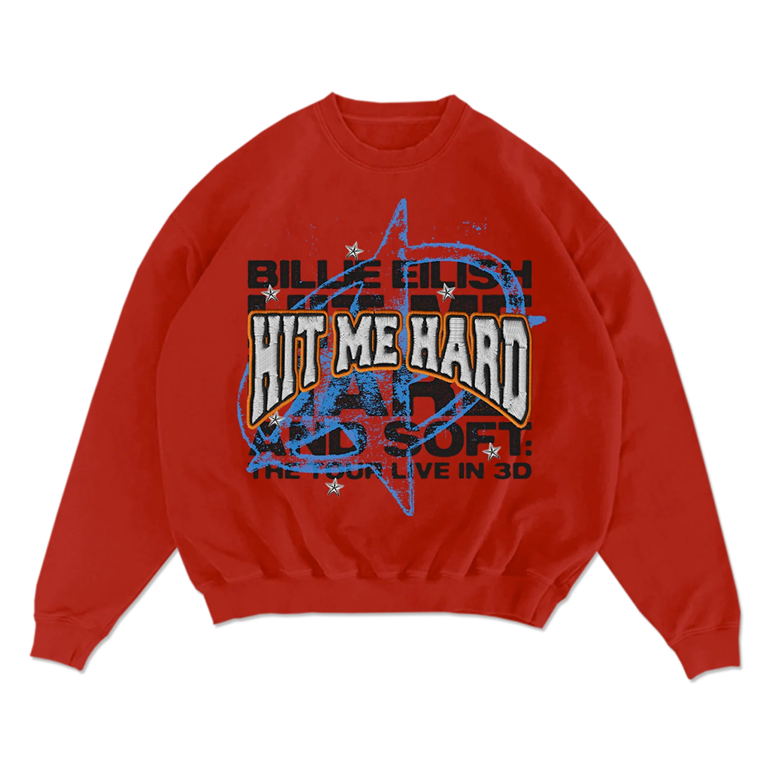 Live in 3D Embroidered Star Red Crewneck